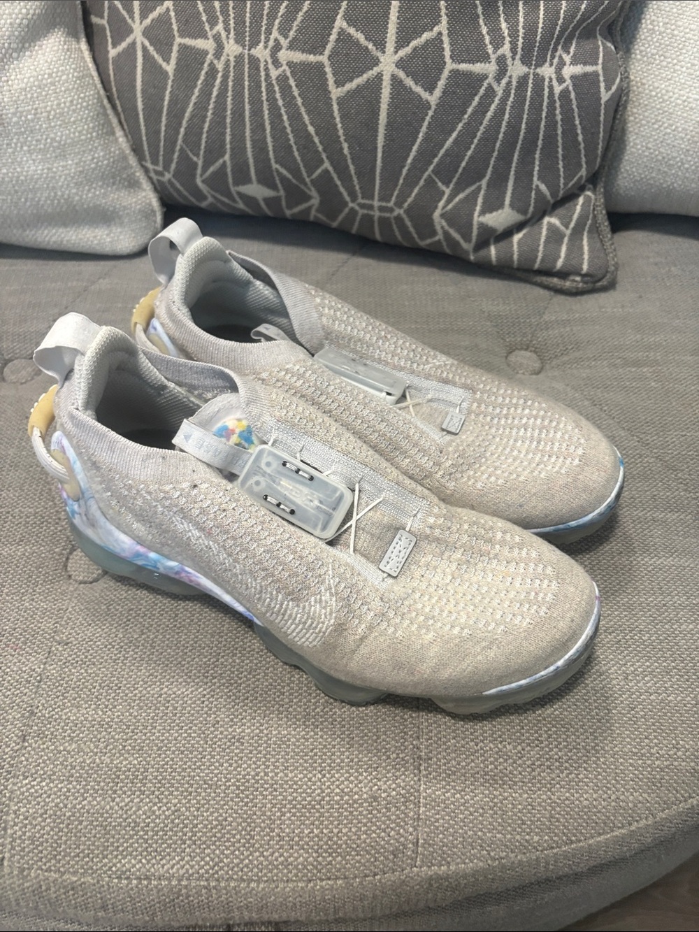 Nike Athletic Slip-On Sneakers in Light Gray with Iridescent Accents